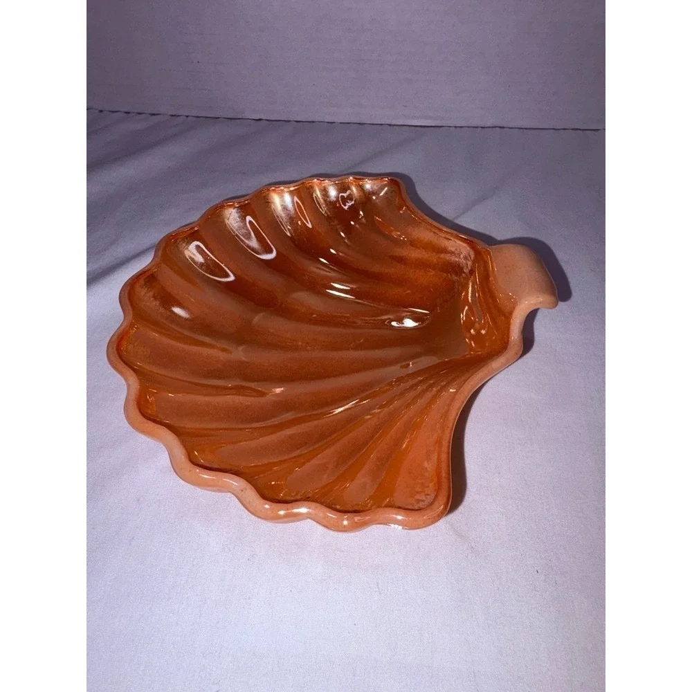 Fire-King Peach Lustre Shell‎ Bowl Iridescent Milk Glass Scalloped Dish Vintage